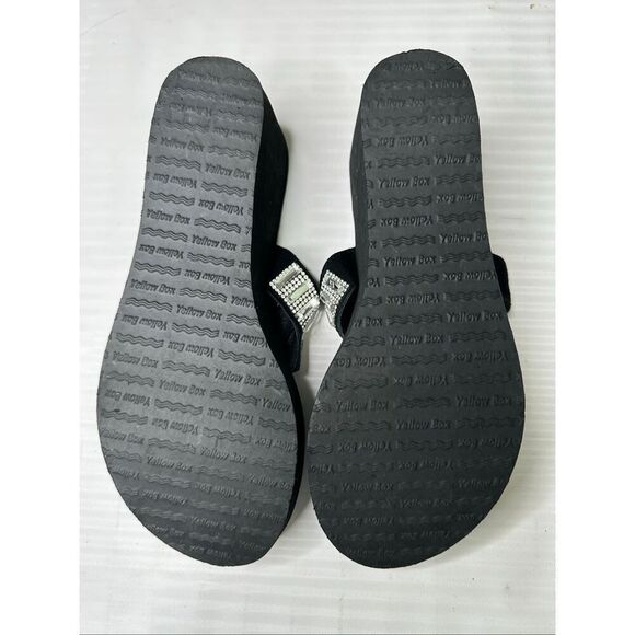 YELLOW BOX Black Alexandria Rhinestone Wedge Flip Flops Size 8.5 - Picture 4 of 10